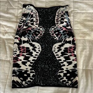 BCBGMaxAzria Black and Pink Abstract Pencil Skirt